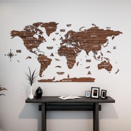Multilayered 3D Wooden World Map, Travel Map with States and Capitals, Wall Decor For The New House, Gift For Travelers, Office Decor, Birthday Present, Living Room Decoration, Gift for Boys, Educational Activity for Children (XL, Light Brown)