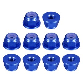 sourcing map Nylon Insert Hex Lock Nuts, 10pcs - M2 x 0.4mm Aluminum Alloy Self-Locking Nut, Anodizing Flange Lock Nut for Fasteners (Sapphire Blue)