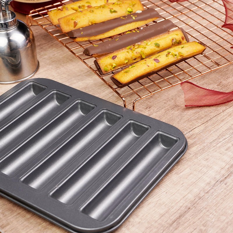 Elesinsoz 6 Cup Financier Cake Baking Pan Breadstick Biscotti Ladyfinger