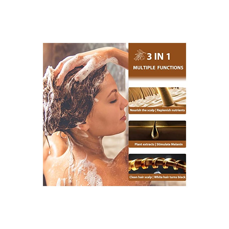 Champú Instantáneo para El Cabello Negro, 3 En 1 Tinte
