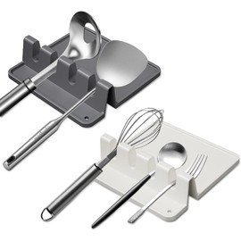 SUPVOX® 2 Pcs Soporte Utensilios de Cocina Silicona, Porta Cucharas de Cocina, Con Bandeja Antigoteo, sin BPA, Resistente Al Calor y Fácil de Limpiar, Adecuado para Cucharas, Cucharones, Cuchillos