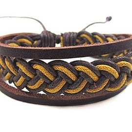 Today's Loot Leather & Yellow Rope Men Women Boho Bracelet