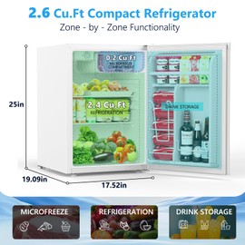 COWSAR 2.6 Cu.Ft Mini Fridge with Freezer, Single Door Compact Refrigerator, 7 Settings Temperature Adjustable, 2 Removable Shelves, Small fridge for Bedroom, Office, Apartment, Dorm, White