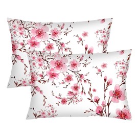 DINJUNA Floral Pillow Cover Queen Size Set of 2,Pink Lumbar Pillow Case Soft Standard Pillow Cases Protector with Zipper Decorative Bed Cushion Covers for Bedroom,Sofa,20"x30"