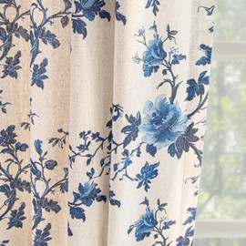 Floral Linen Curtains 84 Inch Length for Living Room Vintage Farmhouse French Country Window Grommet Drapes 2 Panels Set for Bedroom Decor