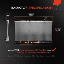 A-Premium Engine Coolant Radiator Assembly w/Transmission Oil Cooler Compatible with Toyota Camry 2008-2009, Venza 2009-2016 & Lexus ES350 2007-2012, Automatic Trans., Replace# 164000P220