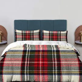 BaoNews Scottish Tartan Duvet Cover Set King Size,3 Pieces Green Wool Plaid Symmetric Square Fashion Bedding Set Hotel Quality Cotton Comforter Cover Set with 2 Pillowcases(No Filler)