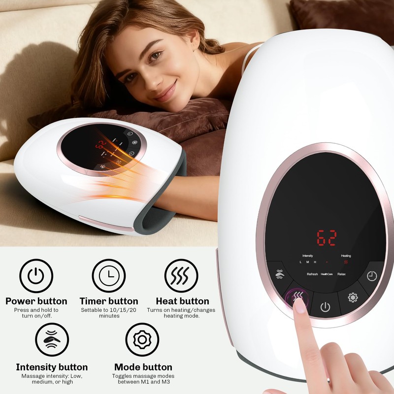 Hand Massager with Heat, Electric Compression Therapy Device, 3 Pressure