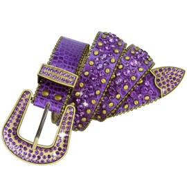 35158 Women's Belts Rhinestone Belt Fashion Western Cowgirl Bling Studded Design Leather Belt 1-3/8"(35mm) wide (Purple/Lt.Amethyst, 36'' L)
