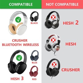 Crusher Wireless/ANC Hesh 3/ EVO/ANC Ear Pads, Replacement Protein Leather Memory Foam Earpads Ear Cushion Repair Parts for Skullcandy Crusher Hesh 3 3.0 Hesh3 Venue Wireless Headphones - Black