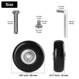 Pack of 4 Suitcase Wheels Replacement Wheels, 50 x 18 mm Rubber Luggage Suitcase Wheels, Universal Luggage Suitcase Replacement Wheels, Replacement Wheels for Luggage Trolleys Pushchairs