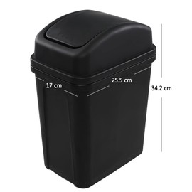 EudokkyNA 7 Liters Small Trash Can, Plastic Garbage Can with Swing Lid (Black)