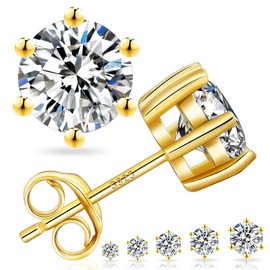 KRKC&CO Moissanite Studs Earrings, Sparkly Lab Created Diamond Earrings, S925 Sterling Silver, 6-Prong, 0.6-3CT, D Color, VVS1, 14K White Gold Jewelry Gifts for Women(5.5mm, 0.6ct*2, gold, 6p)