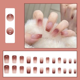 Pack of 24 Stick On False Nails, Short Square, Nude Gradient French Artificial Nails, Press On Nails, Ballerina Acrylic False Nails for Women, Girls, Party and Home DIY