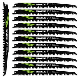 INWELL 9-Inch Wood Pruning Reciprocating Saw Blades 12-Piece, 5TPI, Sawzall Blades Wood, CR-V Steel Universal Saw Blades Set with Storage Box