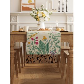 Wildflowers Floral Spring Table Runner, Seasonal Spring Summer Butterfly Kitchen Dining Table Decoration for Home Party 13x71 Inch