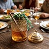 QFkris Champagne Crystal Glass Honey Pot with Dipper Sticks