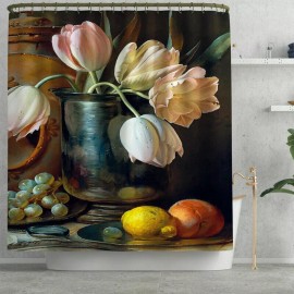 Unbranded Vintage Floral Oil Painting Shower Curtain Modern Bathroom Decor with Hooks