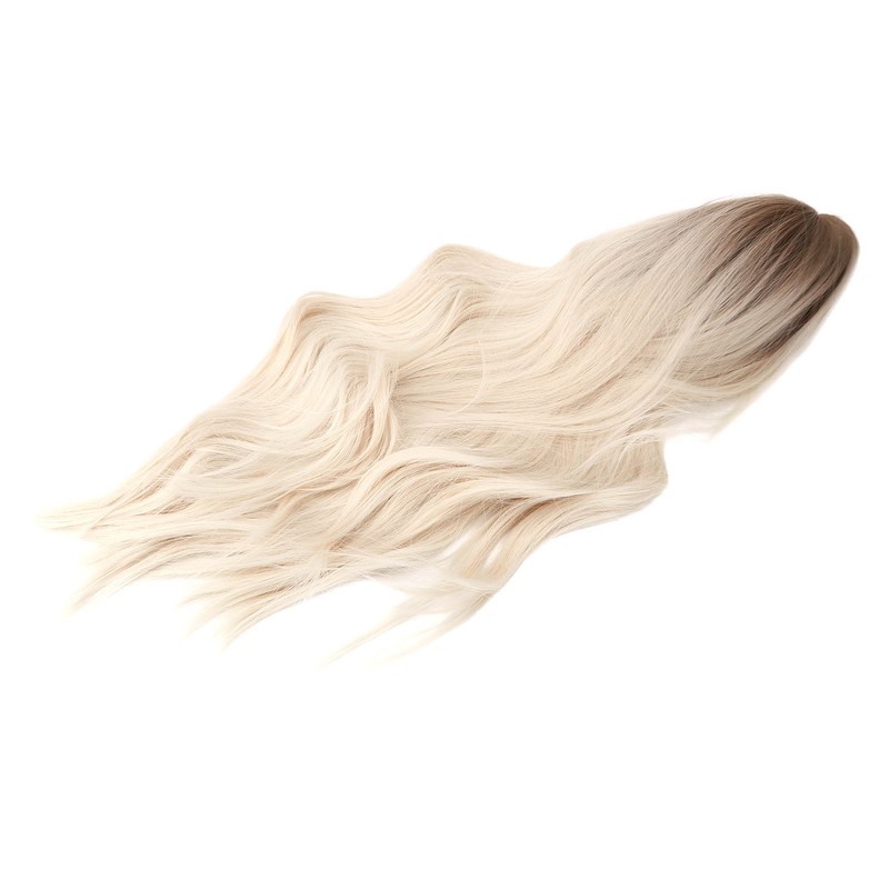 Gradient Blonde Brown Long Curly Wig Women Heat Resistant Synthetic