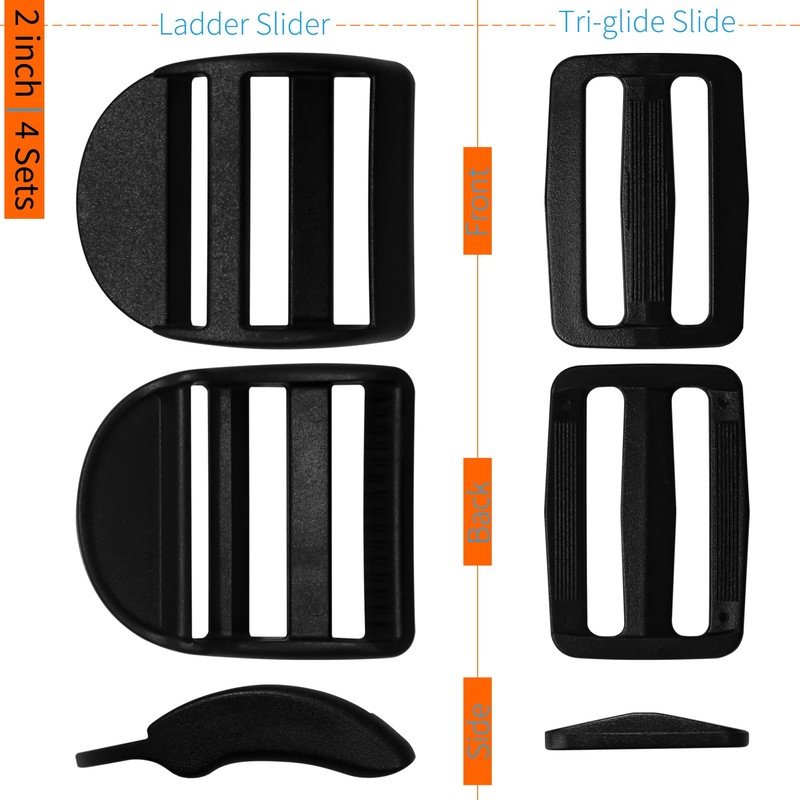 Slider Buckle for 2" Webbing Strap: 4 Set Ladder Lock