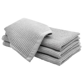 ZOLLNER Set of 4 Waffle Pique Tea Towels Organic Cotton Approx. 50 x 70 cm Grey