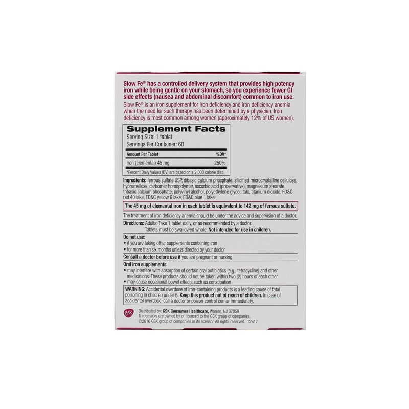 Slow Fe Slow Release Iron Tablets, 60-Count Boxes (Pack of