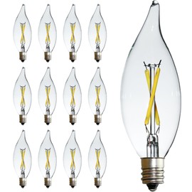 FANNIS 12 Pack C32 Replacement Flame Tip LED Bulb, 2W Equals 20W, White 5000K Filament Edison Bulb, E12 Base Vintage Clear Glass Candle Light Bulb for Pendant Chandelier Ceiling Fan Candelabra Light