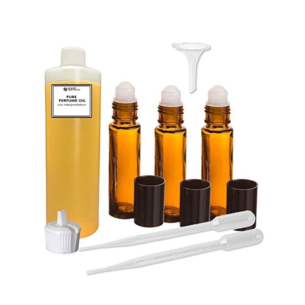 Grand Parfums Perfume Oil Set - Sandalwood Egyptian - Our Interpretation, with Roll On Bottles and Tools to Fill Them (2 Oz)