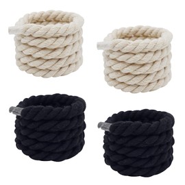 Kapokr 2 Pairs of Thick Shoelaces for Air Force 1 180 cm Rope Laces 10 mm Round Twisted Fat Laces Cotton Cord DIY Adjustment Accessories for Trainers, Weaving (Black and Beige), Black and Beige