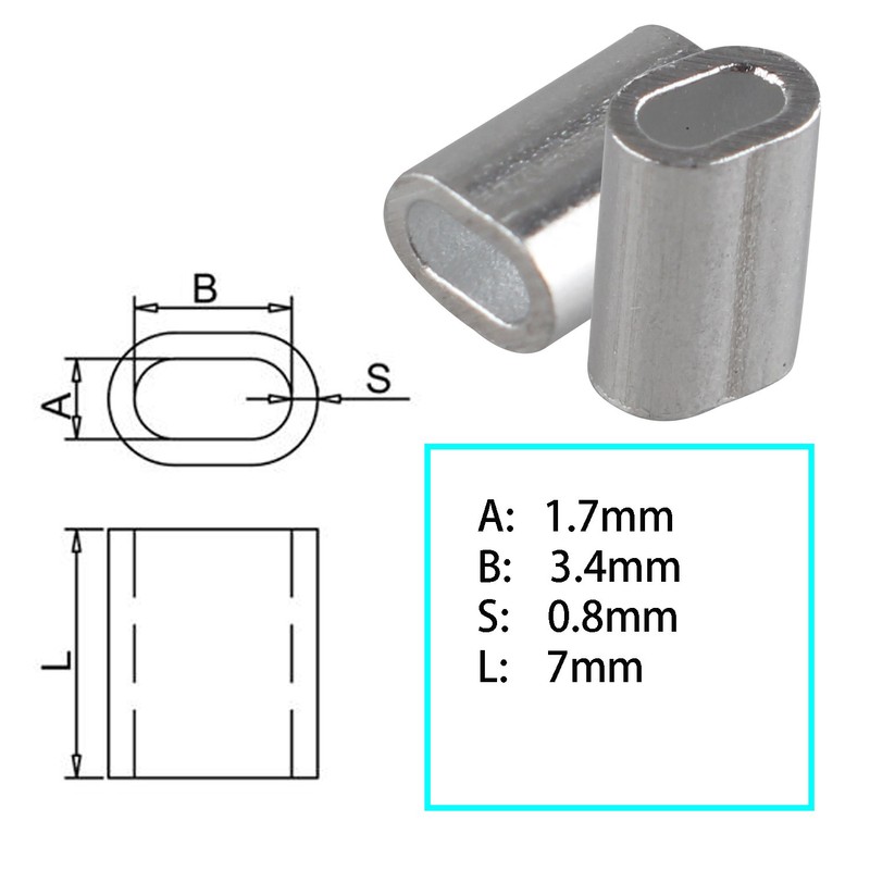 Futheda 100 pcs Aluminum Crimping Loop Sleeve Clips Oval Shaped