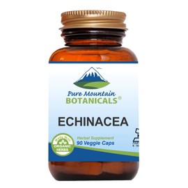 Pure Mountain Botanicals Echinacea Capsules Supplement - Kosher Vegan Caps with 420mg Organic Echinacea Root