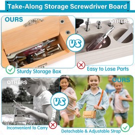 WOODMAM Montessori Screwdriver Board Set, Storage Box & Strap Toddler Travel, Wooden Montessori Toys Fine Motor Skills Toys for 3 4 5 Year Old Kids, STEM Educational Sensory Preschool Learning Toys