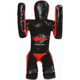 Minahil Sports Sitting Vinyl Grappling Dummy for Submission Drills Leg Locks, Ankle Locks, Heel Hooks, Boxing, BJJ Jiu Jitsu, Wrestling and self-Defense Training Unfilled 180cm (Red-Black, 6 Ft)