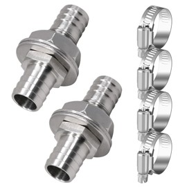 Napredak 1/2 Inch Stainless Steel Hose Barb Bulkhead Fitting for Water Fuel Air Systems with Flat Washers and Clamps (2 Pack)