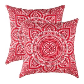 TreeWool Mandala Accent Fall Winter 18x18 Set of 2 Decorative Throw Pillow Covers 100% Cotton Home Decor Pillowcases for Sofa Couch (Red)