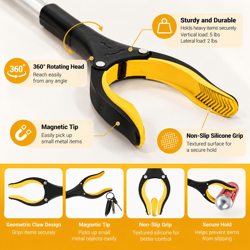 Foldable Grabber Reacher Tool for Seniors & Limited Mobility –