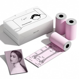 Phomemo Paper for T02/M02X/M02L Mini Thermal Printer, Sticker Printer Thermal Paper Roll for Photos, Study Notes, Memo and DIY Creations, Pink Sticky Paper, 50mm x 3.5m, 3 Rolls