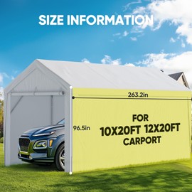 ADVANCE OUTDOOR Replacement Sidewall Tarp for 10x20 ft and 12x20 ft Carport Canopy with Ball Bungees, White, One Sidewll Panel Only