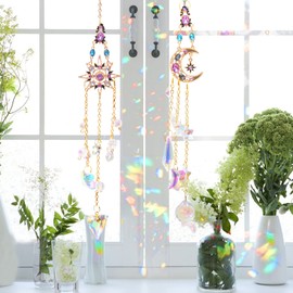 Colorful Crystal Suncatchers - 2 Pack Moon and Star Hanging Rainbow Makers for Home, Garden, and Car Decor for Birthdays, Valentine's Day Gifts, Mother's Day, and Weddings