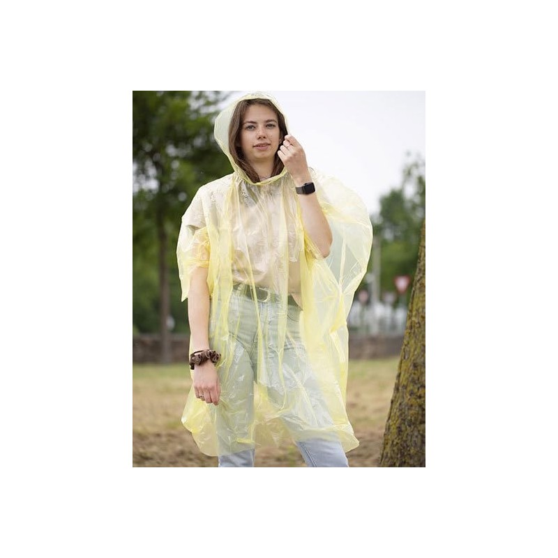 GIDUTEX Disposable Rain Poncho with Hood Pack of 3, White,