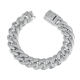 Gemsme Cubic Zirconia Iced Out Bracelet for Men Women 18K White Gold Plated Cuban Bracelets Hypoallergenic Hip Hop Jewelry 8.5 Inch
