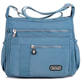 Crossbody Bags for Women, Waterproof Nylon Shoulder Bag Cross body Travel Purse with Multi Pockets Zipper, Lightweight Casual Nylon Messenger Bag for Work, Hiking, Nurse, Casual (Light Blue)