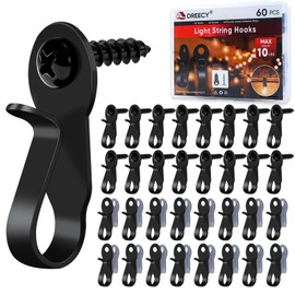 60 Pack String Lights Hooks, Stainless Steel Outdoor String Lights Hanger Clips with Screw & Adhesive Strips, Christmas Light Clips for Outside Holiday Decor, Fairy Led Lights Plants Wind Chimes Black