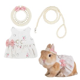 Rabbit Harness and Leash with Lovely Hat - Bunny Harness Escape Proof for Walking Running Hiking Camping Outdoor - Cute Small Animal Harness Leash Set (Medium)