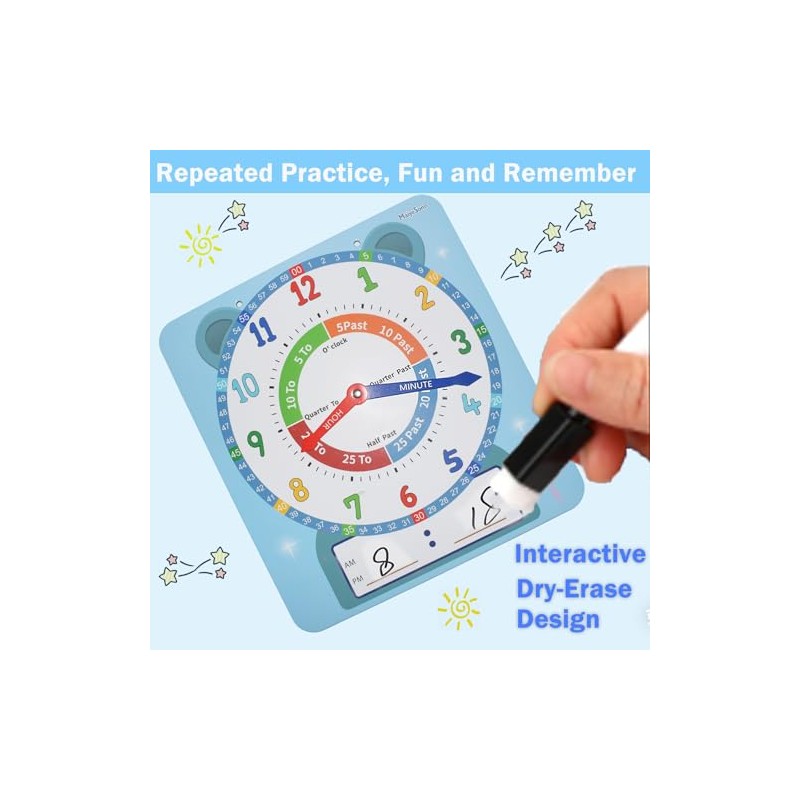 Teaching Clocks for Kids, Large Magnetic Writable Dry Erase Learning