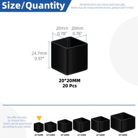 Glarks 20pcs 20mm x 20mm/0.78 x 0.78in Square Chair Leg Caps, Black PVC Furniture Pad Table Feet Covers, Square Chair Leg Covers to Protect Wood Tile Floors Felt Pads Furniture Leg Caps Reduce Noise