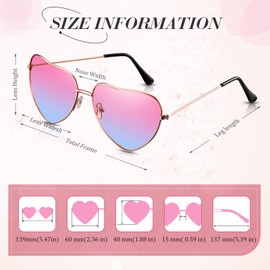 Heart Sunglasses Hippie Glasses Rose Gold Frame, red-blue
