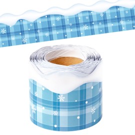 BeYumi Winter Snowflake Border Trim - 65ft Winter Snowflake Plaid Scalloped Rolled Border Trim Blue Winter Christmas Bulletin Board Borders School Classroom Office Chalkboard Holiday Party Decoration