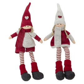 Northlight Plush Boy and Girl Sitting Christmas Figures - 19" - Red and Beige - Set of 2