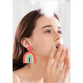 Bohemian Rainbow Clay Earrings for Women Colorful Ceramic Clay U Shape Earrings Jewelry (red)